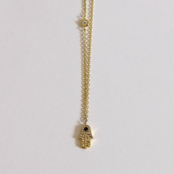 Gold Hamsa Hand Crystal Necklace - Picture 1 of 6